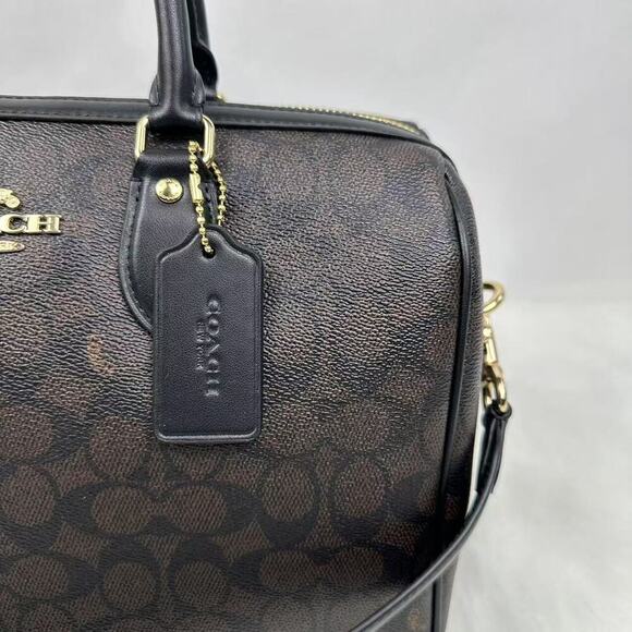 Coach Rowan Large Satchel Crossbody Bag Signature Canvas CV959 Walnut /Black NWT - Picture 2 of 10